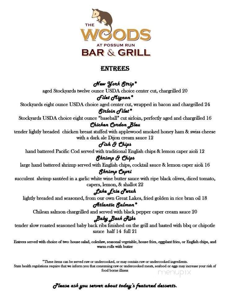 The Woods at Possum Run Bar and Grill - Mansfield, OH menu_pic