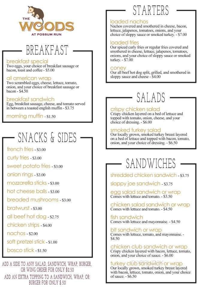 The Woods at Possum Run Bar and Grill - Mansfield, OH menu_pic
