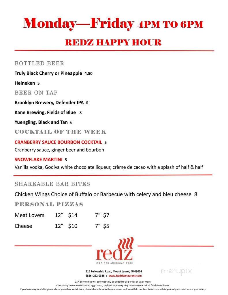 Redz - Mount Laurel, NJ menu_pic