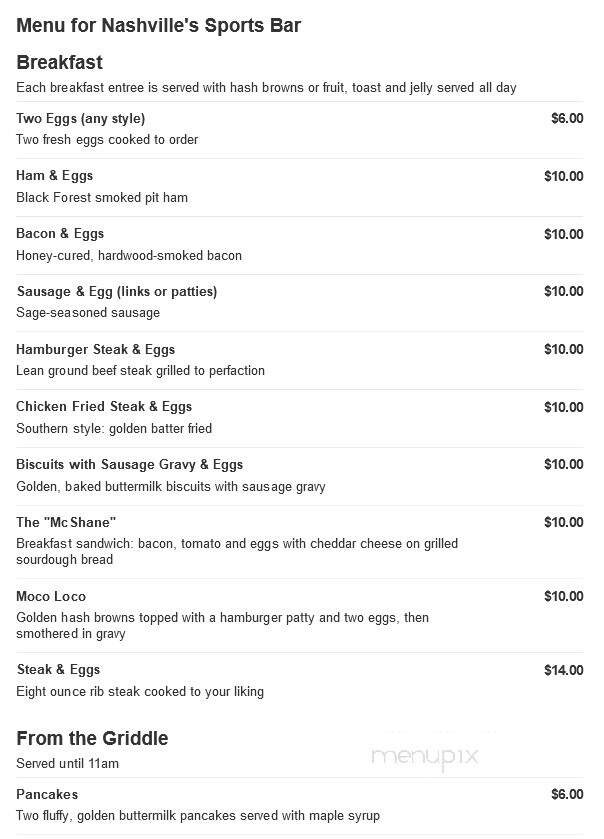 Nashville's Sports Bar & Grill - Kent, WA menu_pic