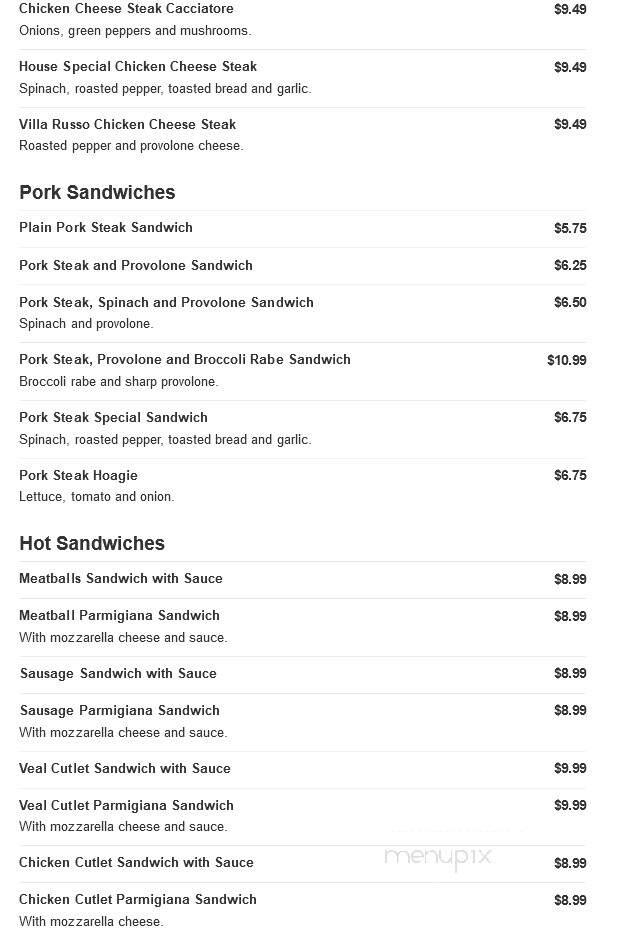 Villa Russo Pizzeria - Clementon, NJ menu_pic