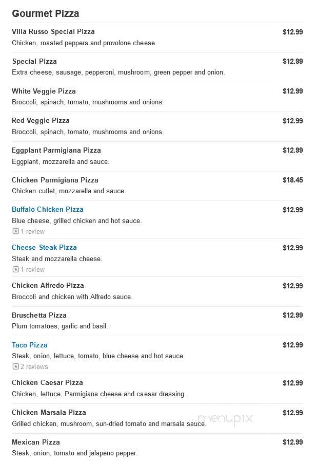 Villa Russo Pizzeria - Clementon, NJ menu_pic