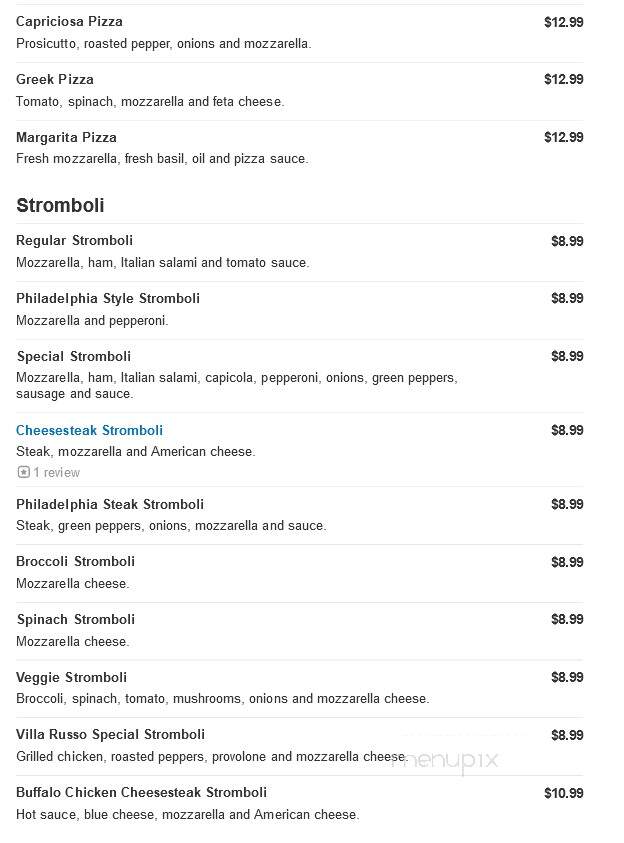 Villa Russo Pizzeria - Clementon, NJ menu_pic