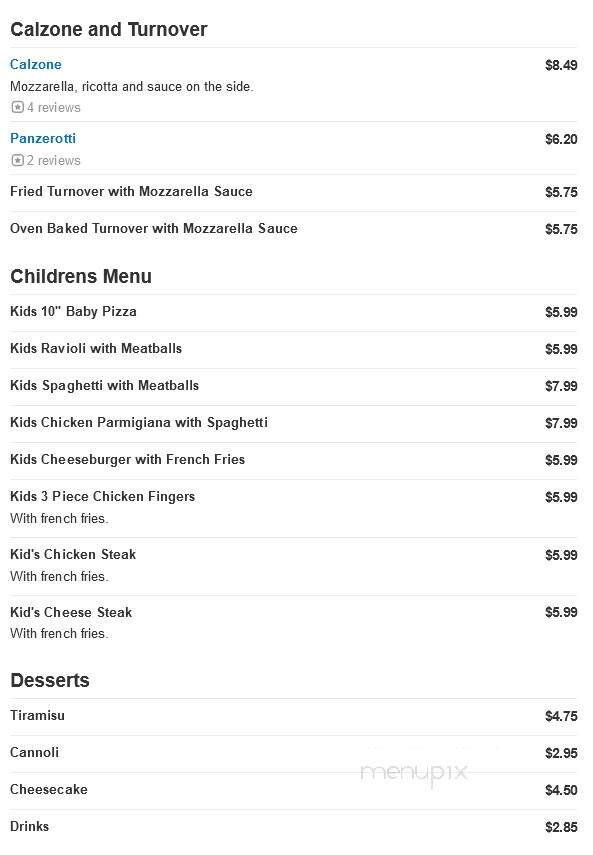Villa Russo Pizzeria - Clementon, NJ menu_pic