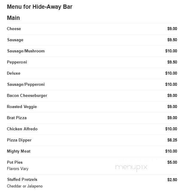 Hide-Away Bar - Three Lakes, WI menu_pic