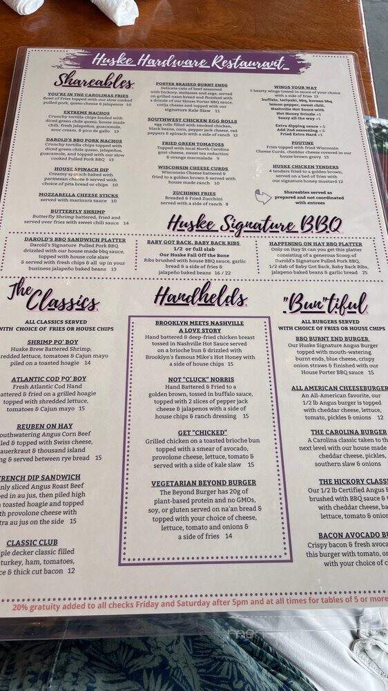 Huske Hardware House Restaurant and Brewery - Fayetteville, NC menu_pic