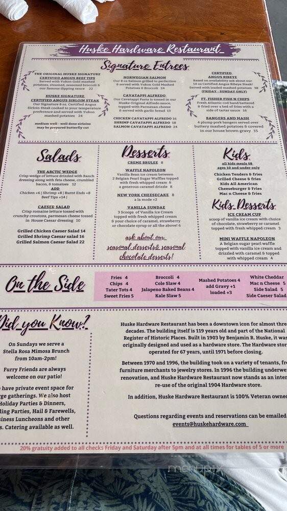 Huske Hardware House Restaurant and Brewery - Fayetteville, NC menu_pic