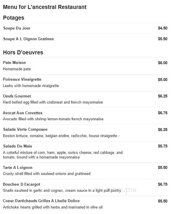 L'Ancestral Restaurant - Dallas, TX menu_pic