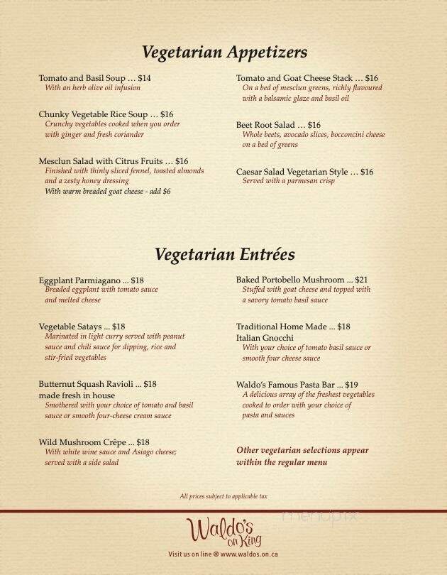 Waldo's On King Bistro & Wine Bar - London, ON menu_pic