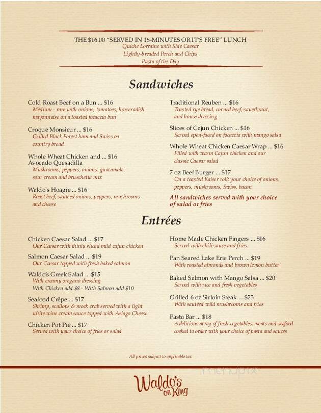 Waldo's On King Bistro & Wine Bar - London, ON menu_pic