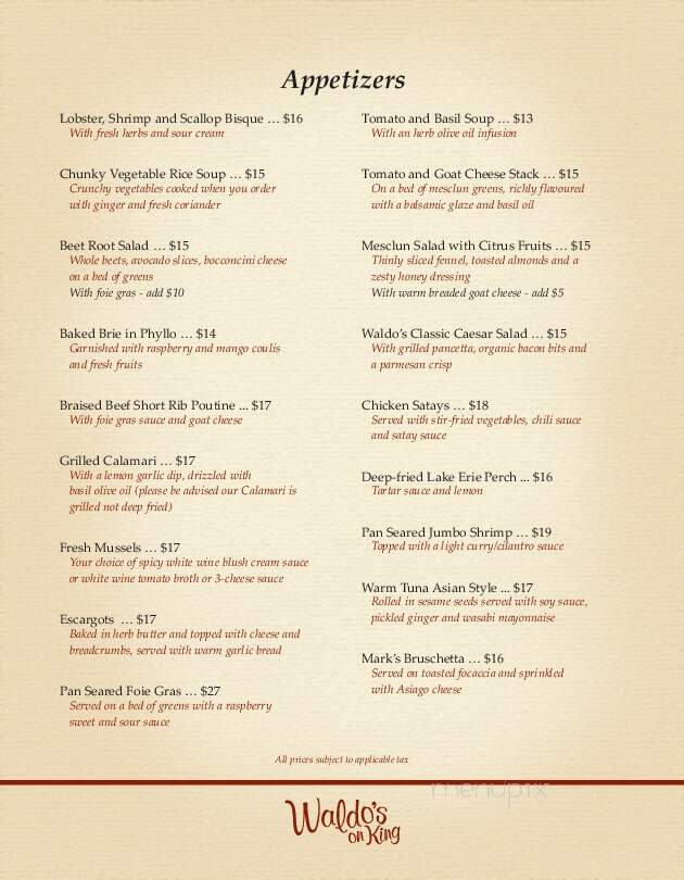 Waldo's On King Bistro & Wine Bar - London, ON menu_pic