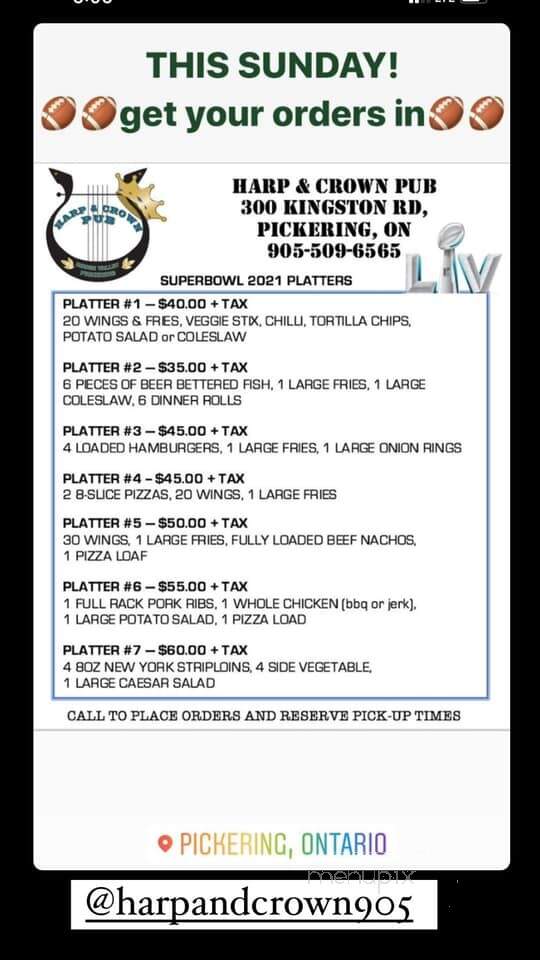 Harp & Crown - Pickering, ON menu_pic