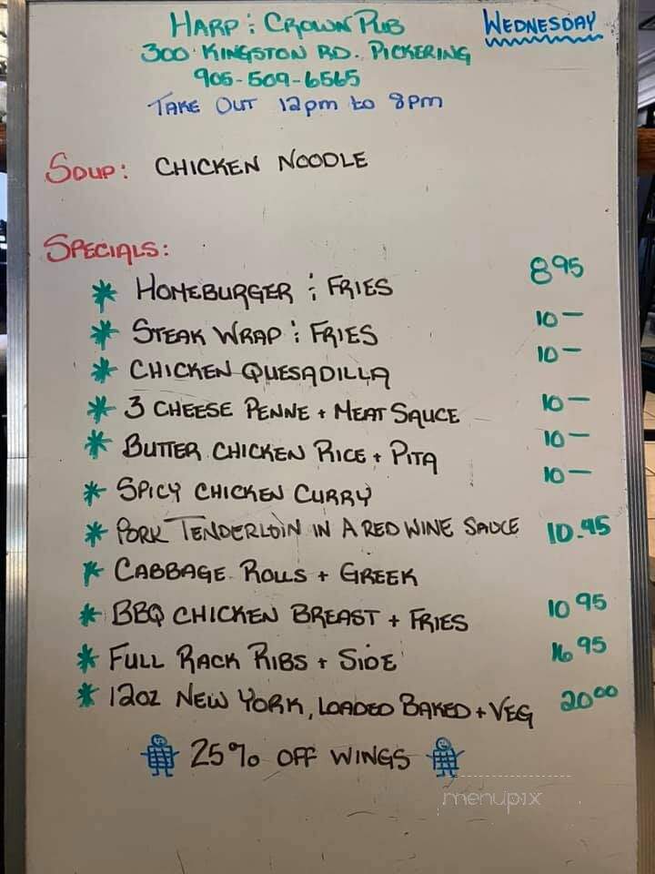 Harp & Crown - Pickering, ON menu_pic