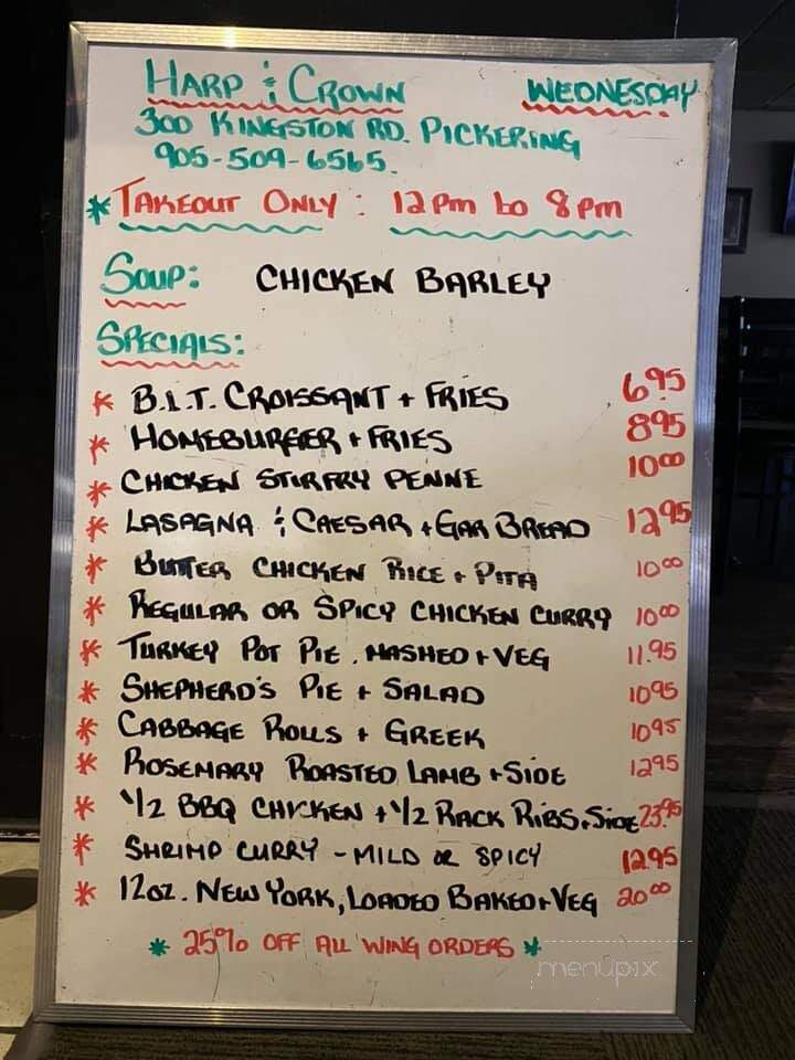 Harp & Crown - Pickering, ON menu_pic