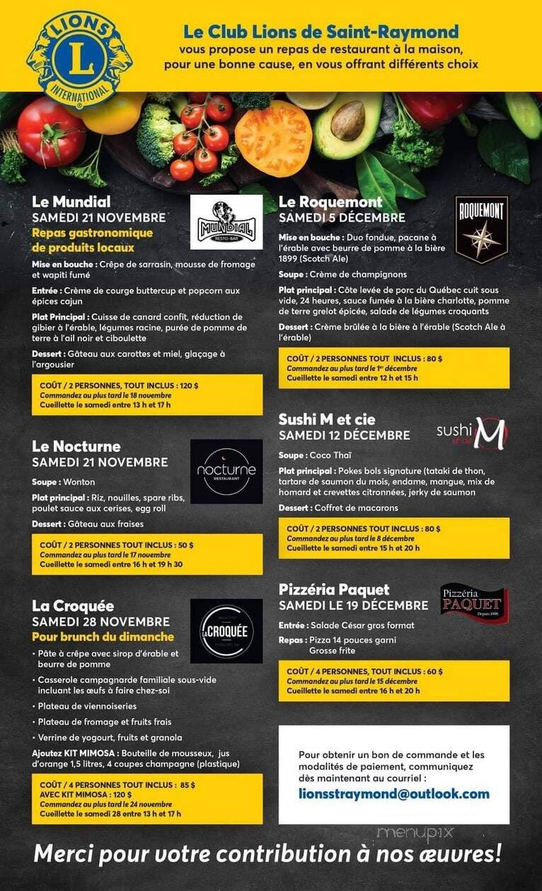 Restaurant Le Nocturne - Saint-Raymond, QC menu_pic