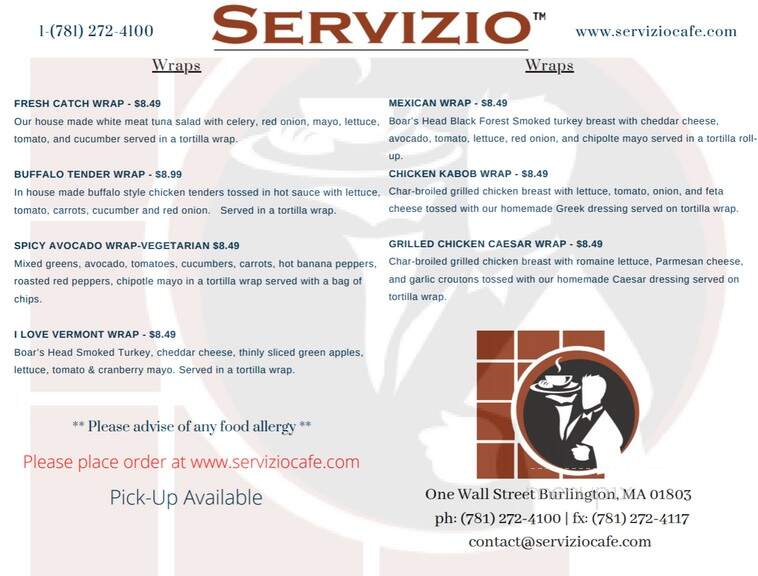 Servizio - Burlington, MA menu_pic