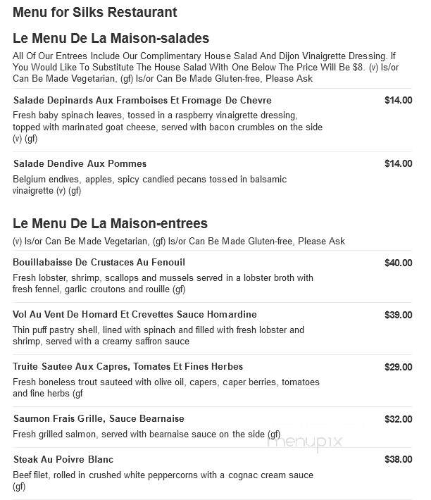 Silks Restaurant - Tyngsboro, MA menu_pic
