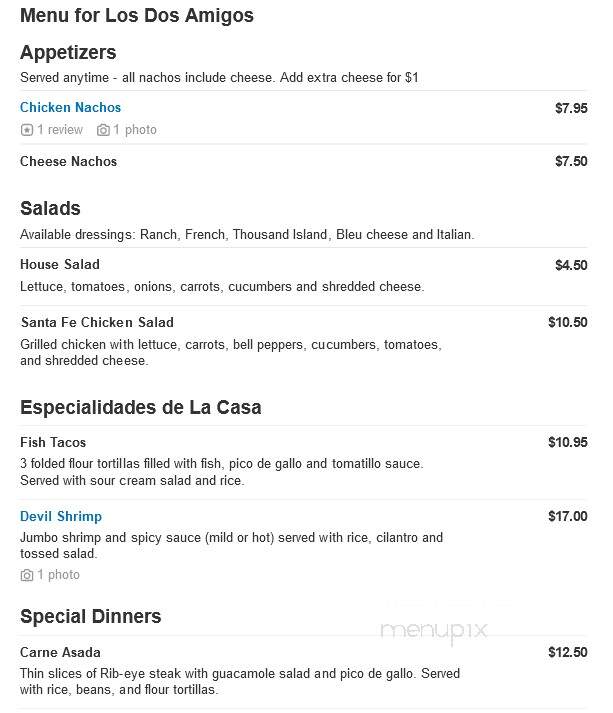 Dos Amigos Mexican - Rochester, MN menu_pic