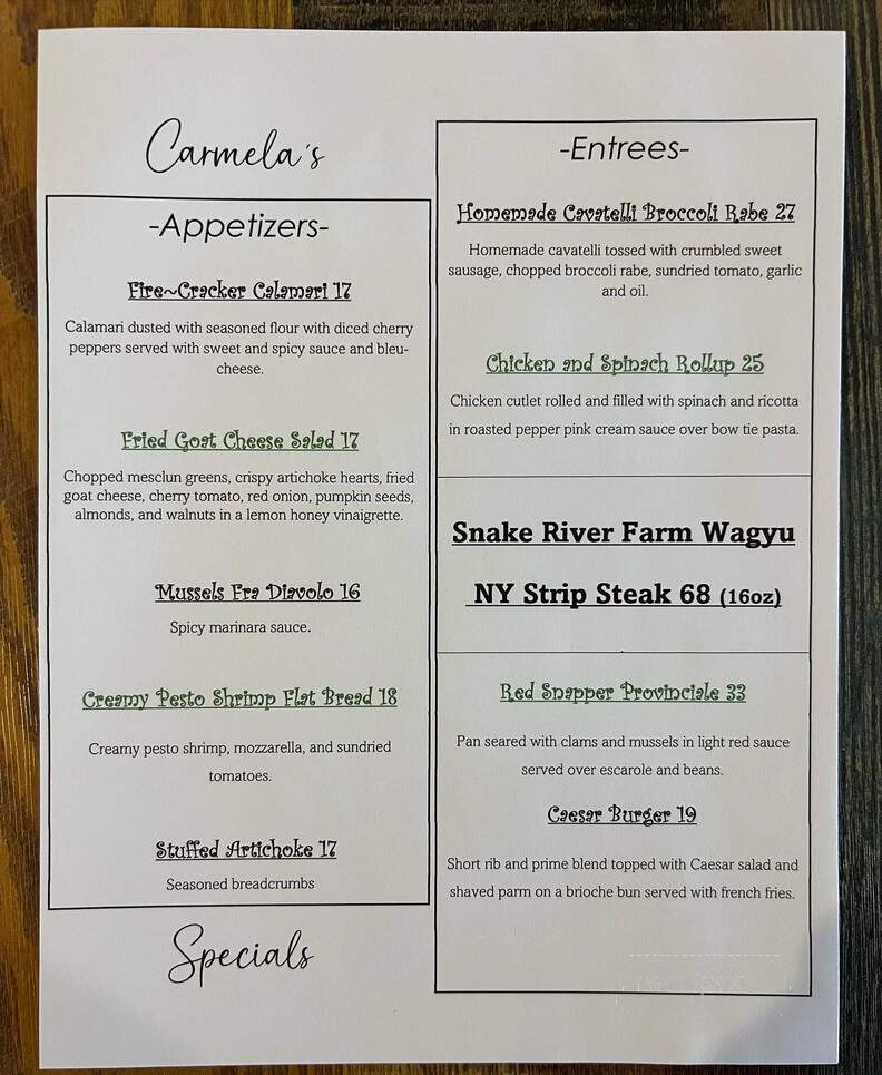 Carmela's Pizza - Massapequa, NY menu_pic