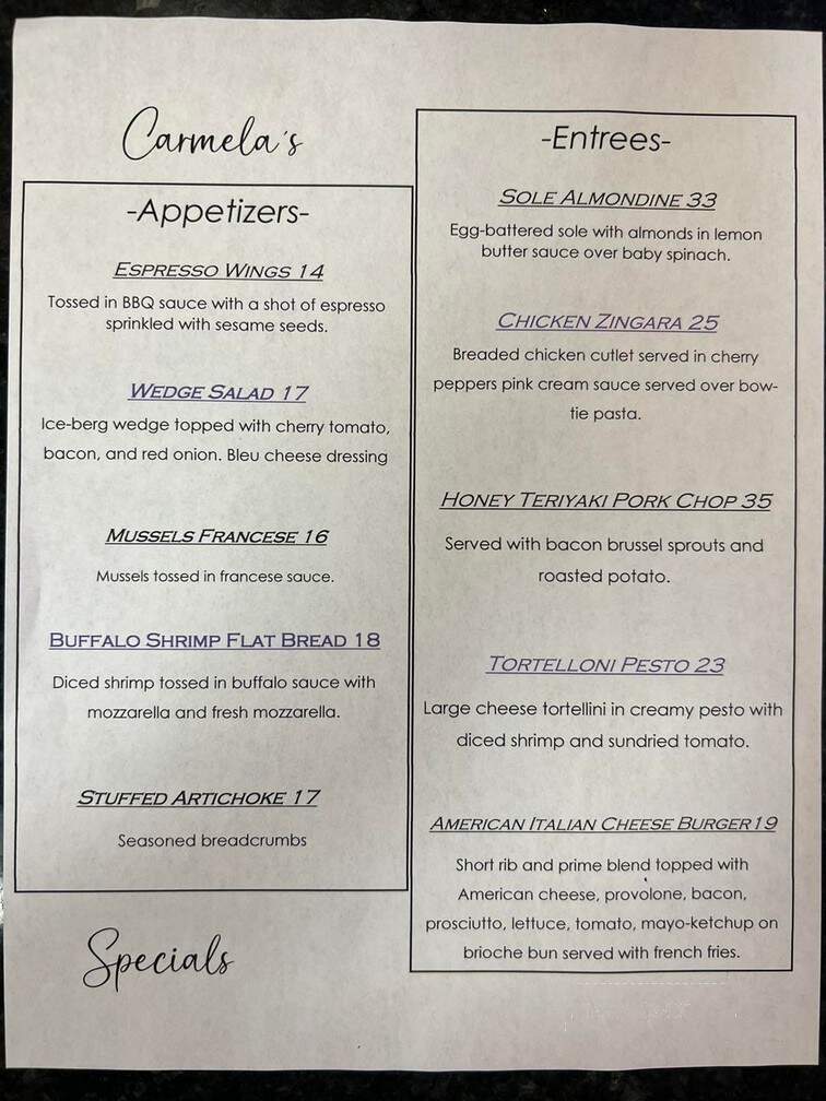 Carmela's Pizza - Massapequa, NY menu_pic