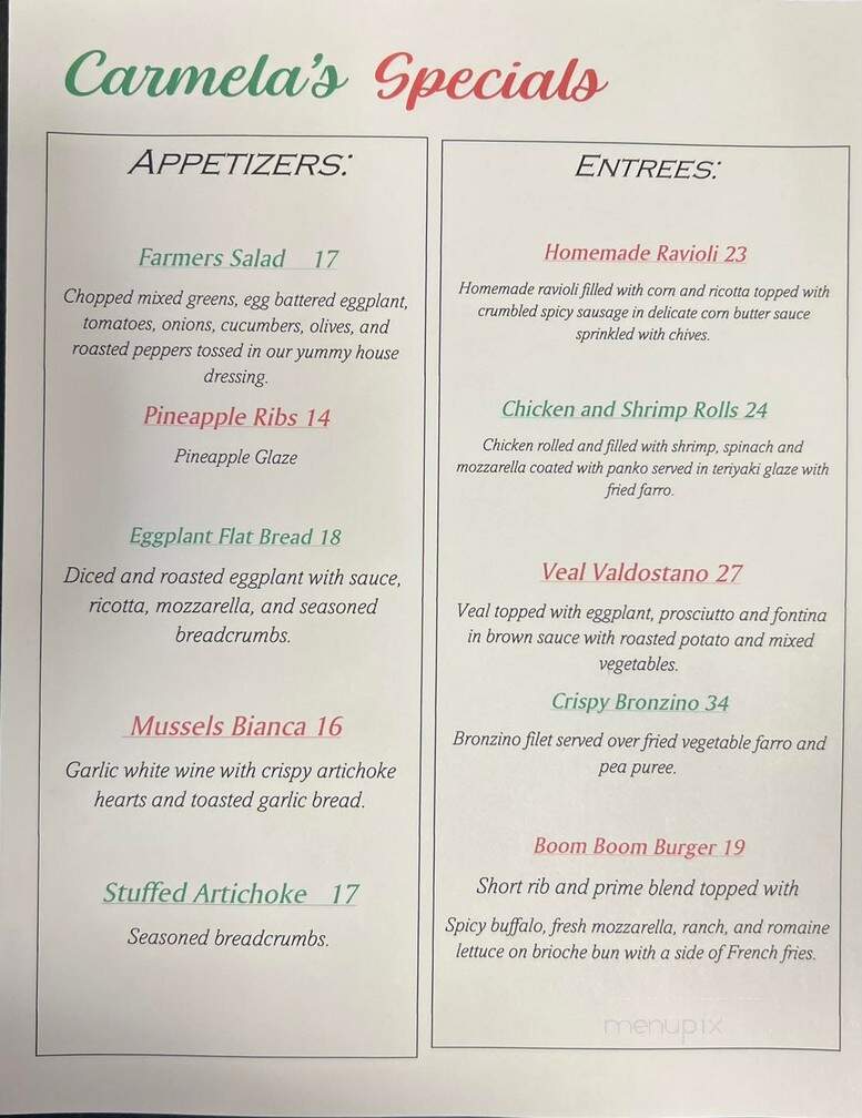 Carmela's Pizza - Massapequa, NY menu_pic