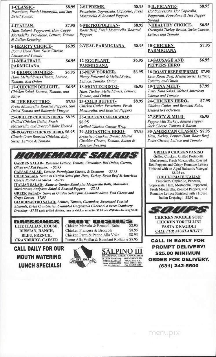 Salpino III Italian Deli - North Babylon, NY menu_pic