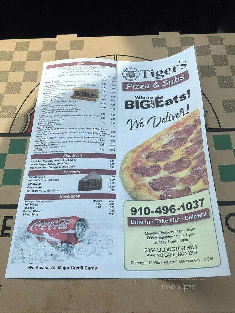 Tigers Pizza & Subs - Spring Lake, NC menu_pic