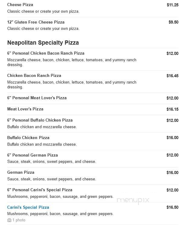 Carini Pizza - Mahanoy City, PA menu_pic