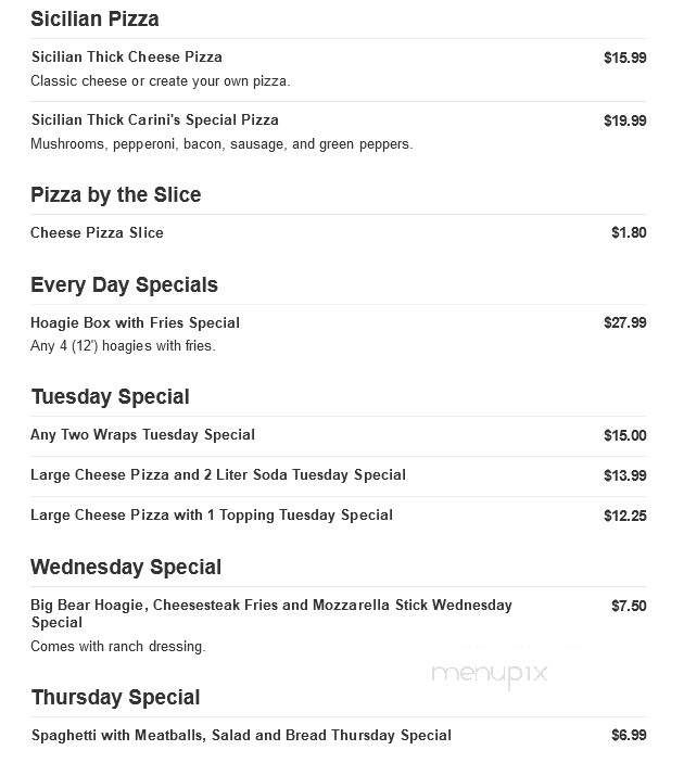 Carini Pizza - Mahanoy City, PA menu_pic