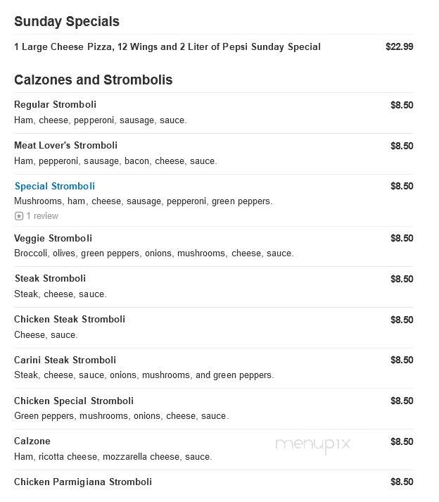 Carini Pizza - Mahanoy City, PA menu_pic