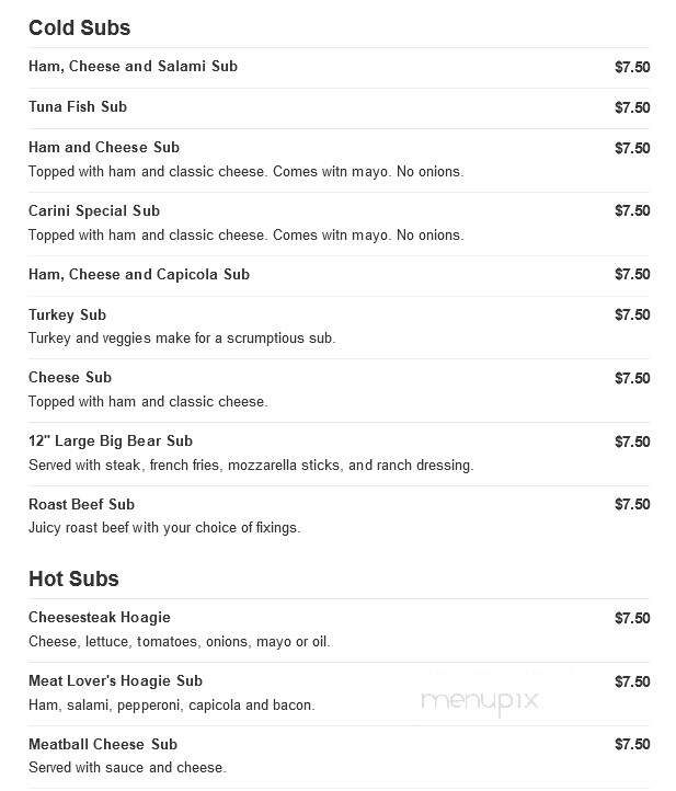 Carini Pizza - Mahanoy City, PA menu_pic