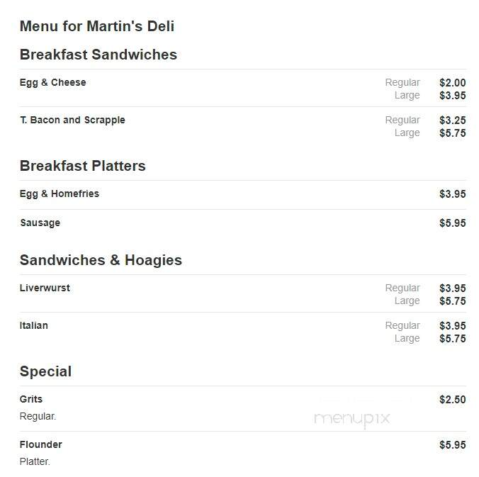 Martin's Deli - Philadelphia, PA menu_pic
