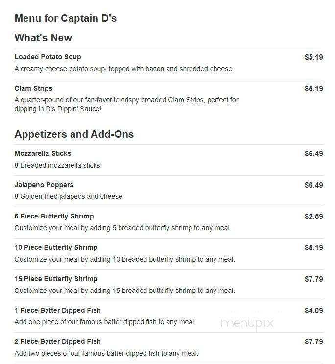 Captain D's Seafood - Sparta, TN menu_pic