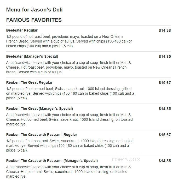 Jason's Deli - Grapevine, TX menu_pic