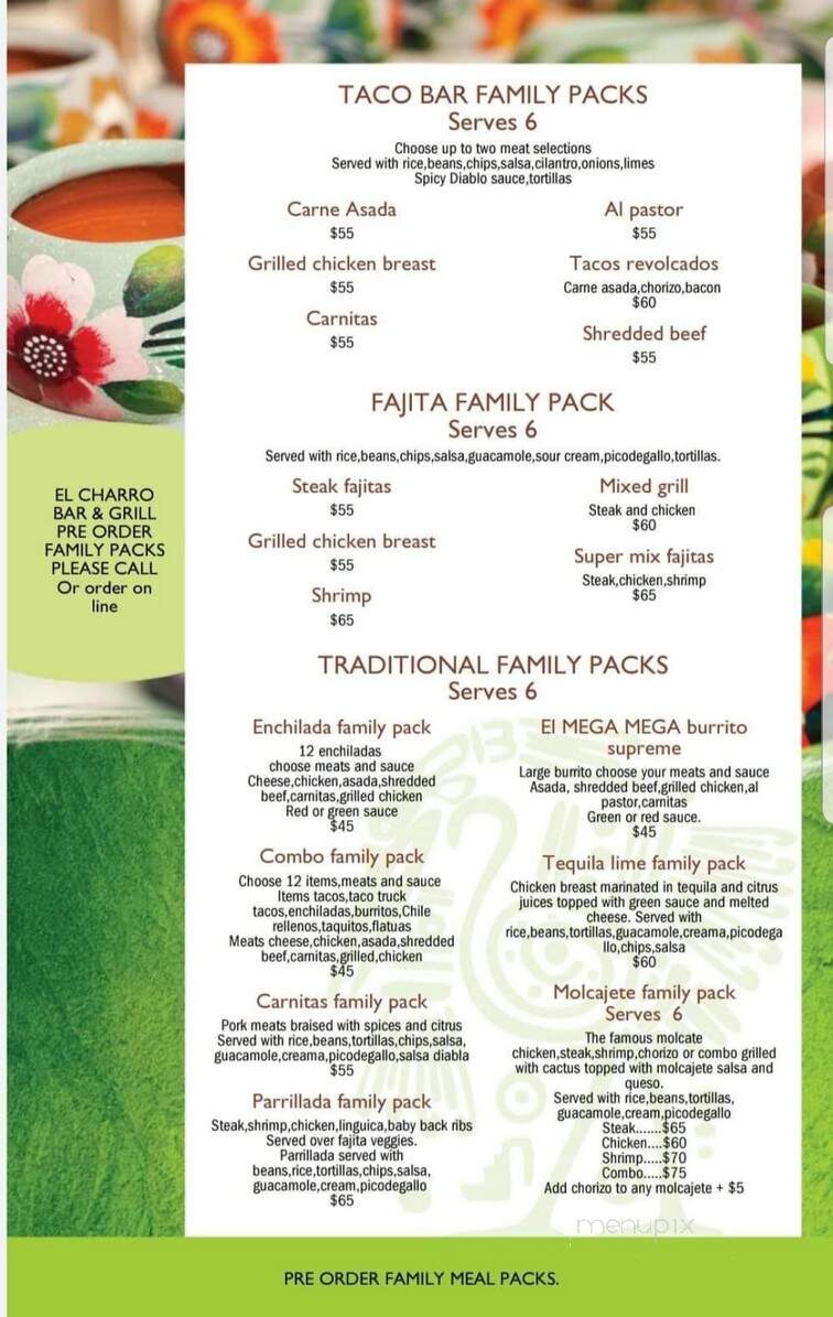 El Charro Restaurant - Turlock, CA menu_pic