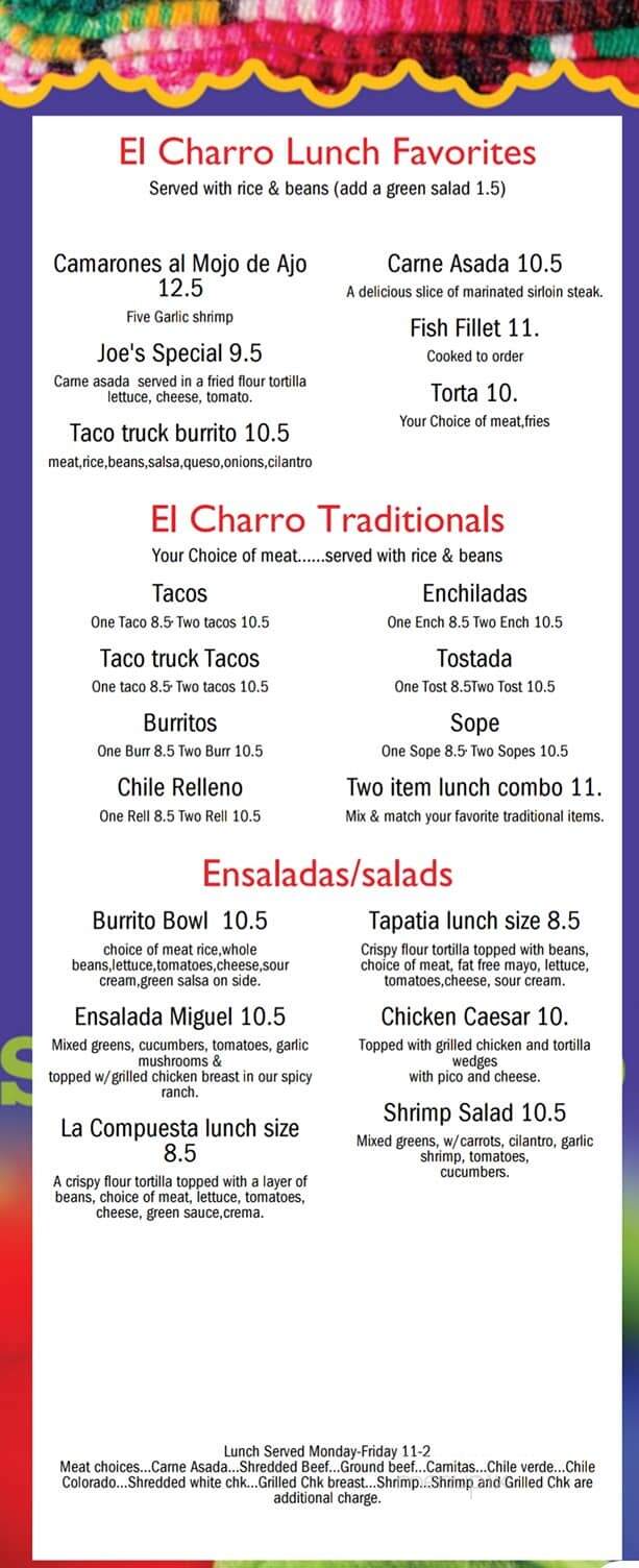 El Charro Restaurant - Turlock, CA menu_pic