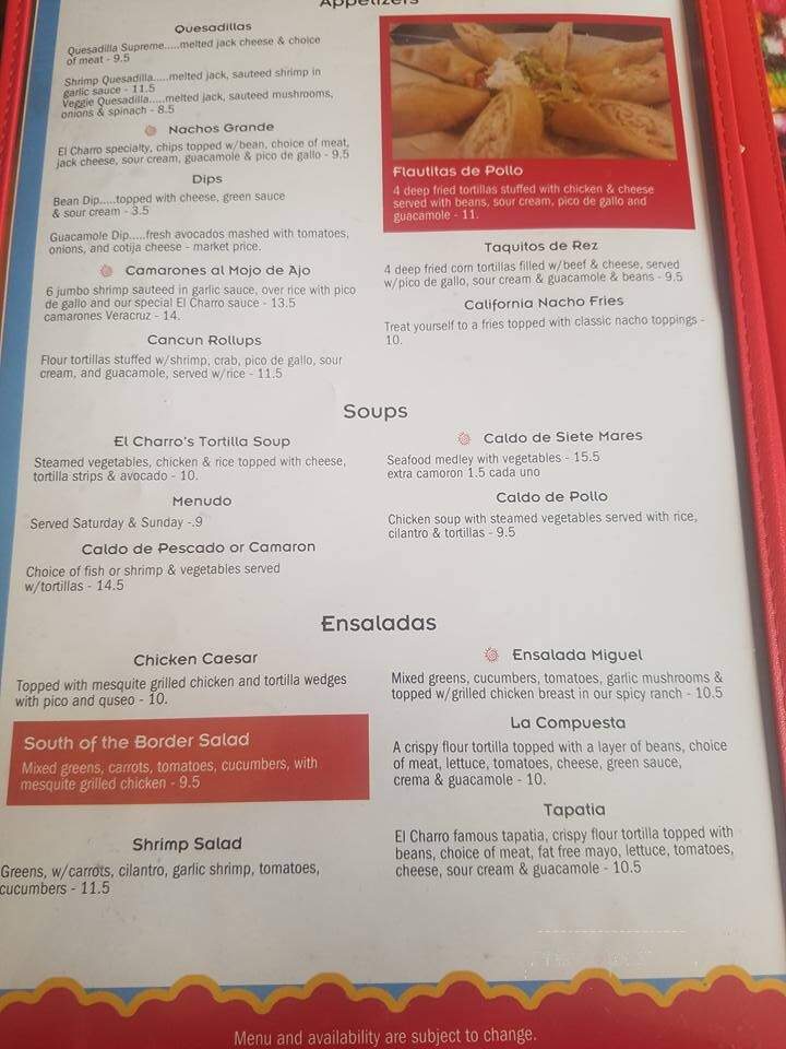 El Charro Restaurant - Turlock, CA menu_pic