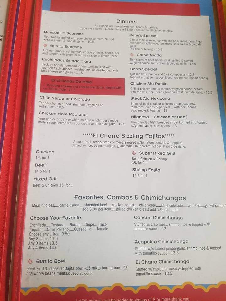 El Charro Restaurant - Turlock, CA menu_pic