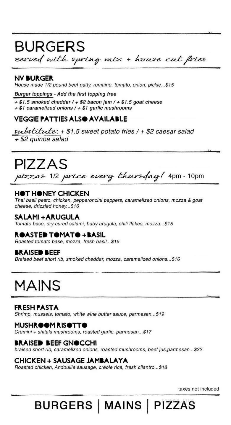 NV Kitchen + Bar - Guelph, ON menu_pic