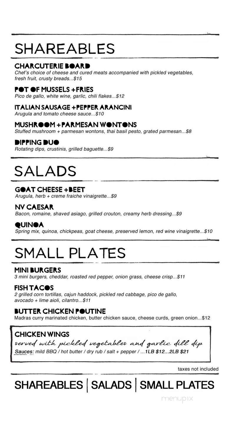 NV Kitchen + Bar - Guelph, ON menu_pic