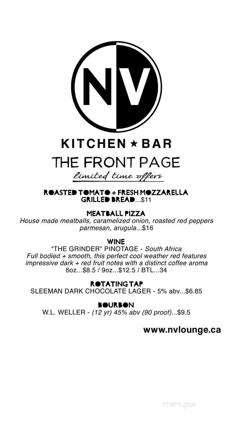 NV Kitchen + Bar - Guelph, ON menu_pic