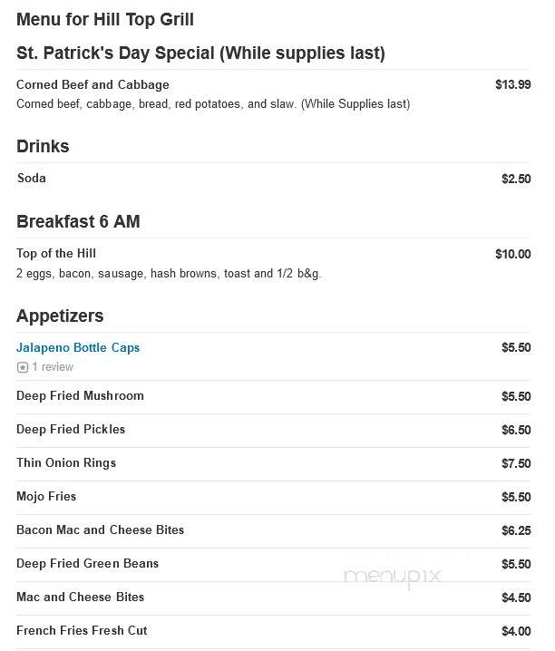 Hill Top Grill - Creve Coeur, IL menu_pic