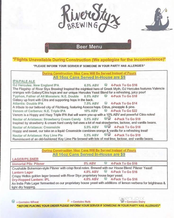 River Styx Brewing - Fitchburg, MA menu_pic