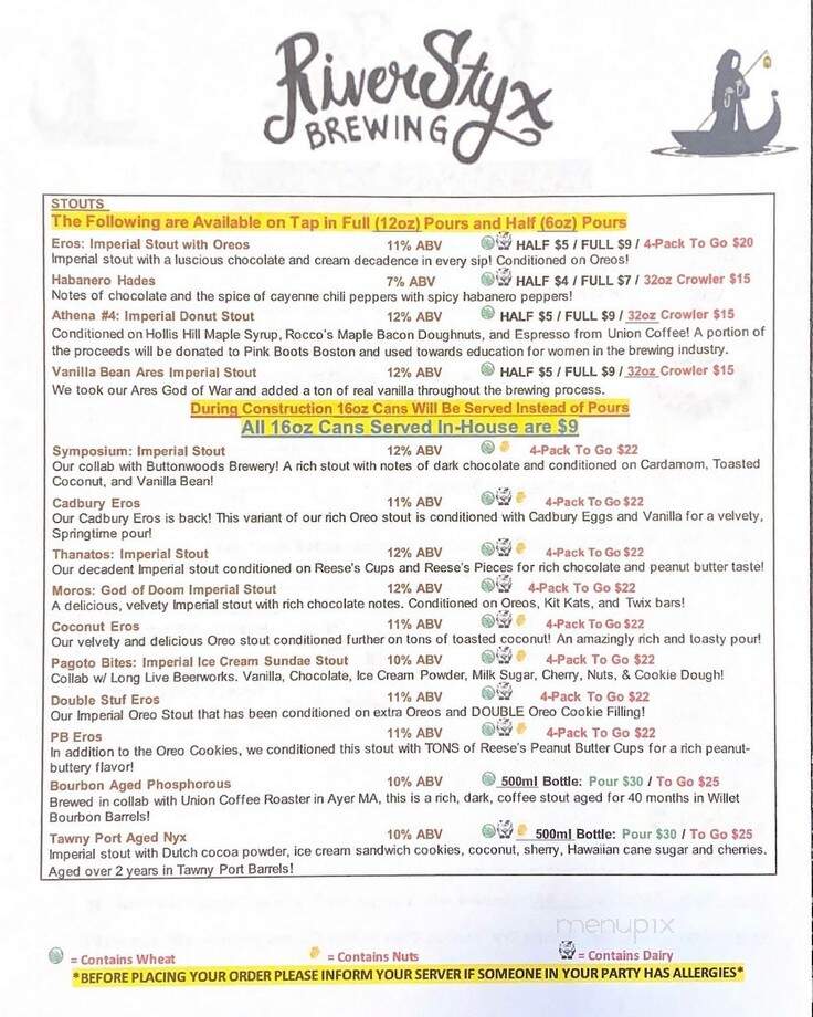 River Styx Brewing - Fitchburg, MA menu_pic