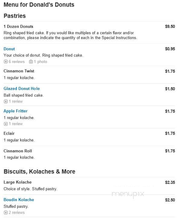 Donald's Donuts - Deer Park, TX menu_pic