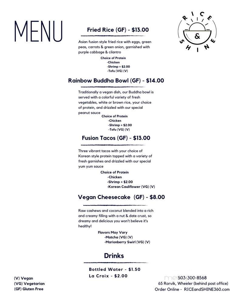 Rice & Shine - Wheeler, OR menu_pic