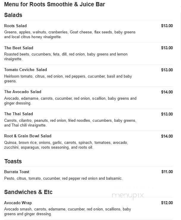 Roots Smoothie & Juice Bar - Hendersonville, NC menu_pic