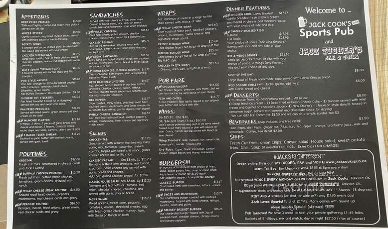 Jack Tucker's Bar and Grill - Belleville, ON menu_pic