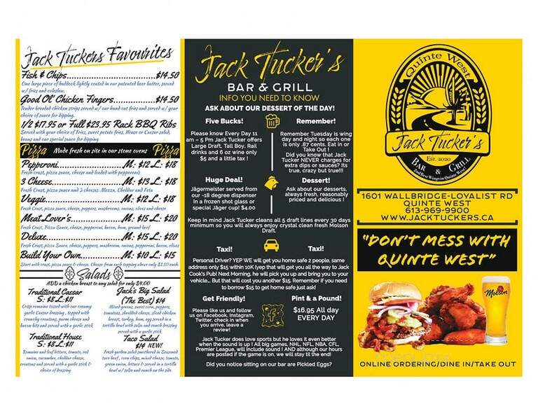 Jack Tucker's Bar and Grill - Belleville, ON menu_pic