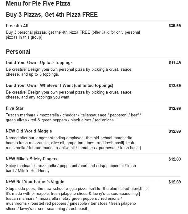 Pie Five Pizza - Danville, VA menu_pic